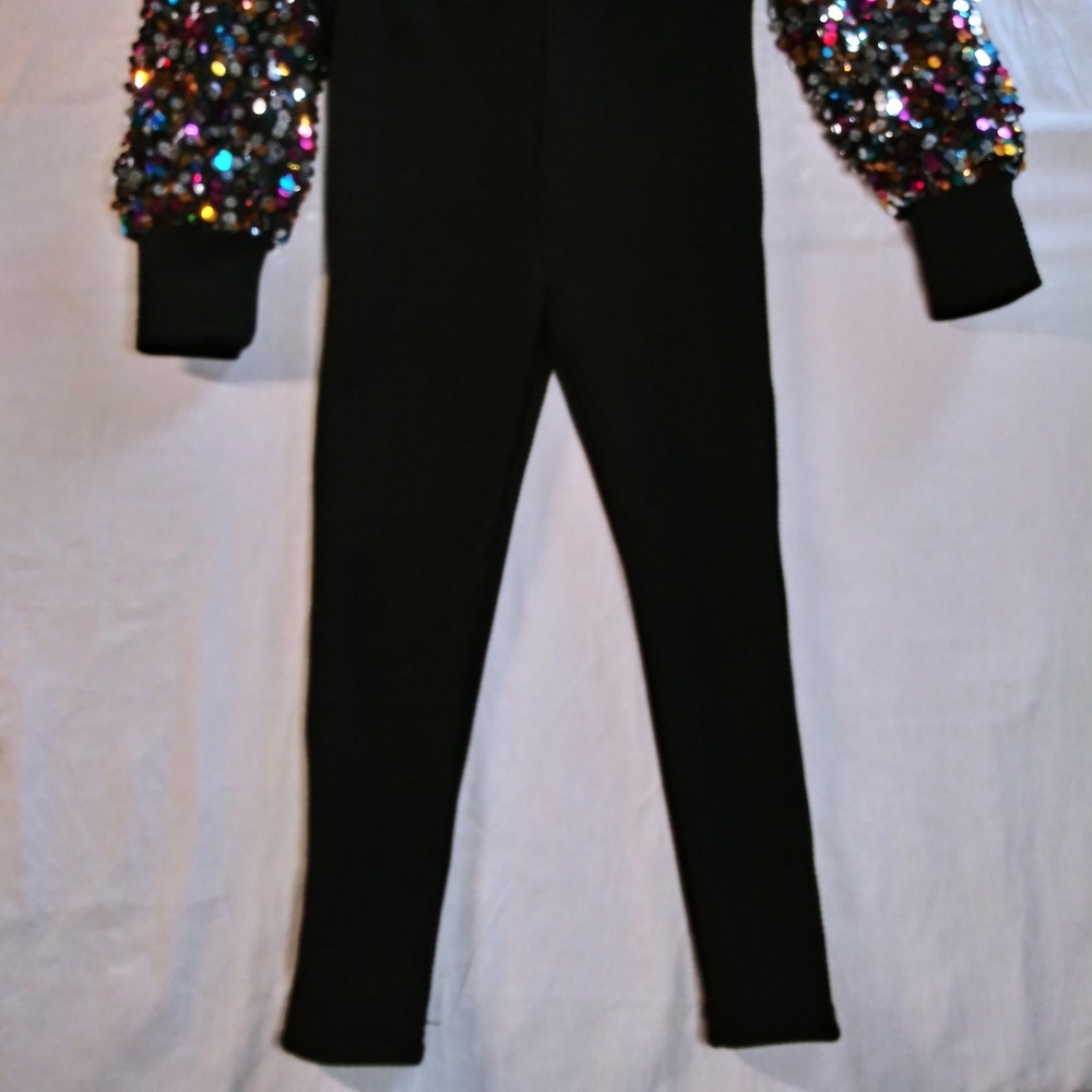 Kids Black Sequin Sleeve Jumpsuit Puffer Sleeve Glitter Party Outfit Size 5 5T‎ - Picture 3 of 7